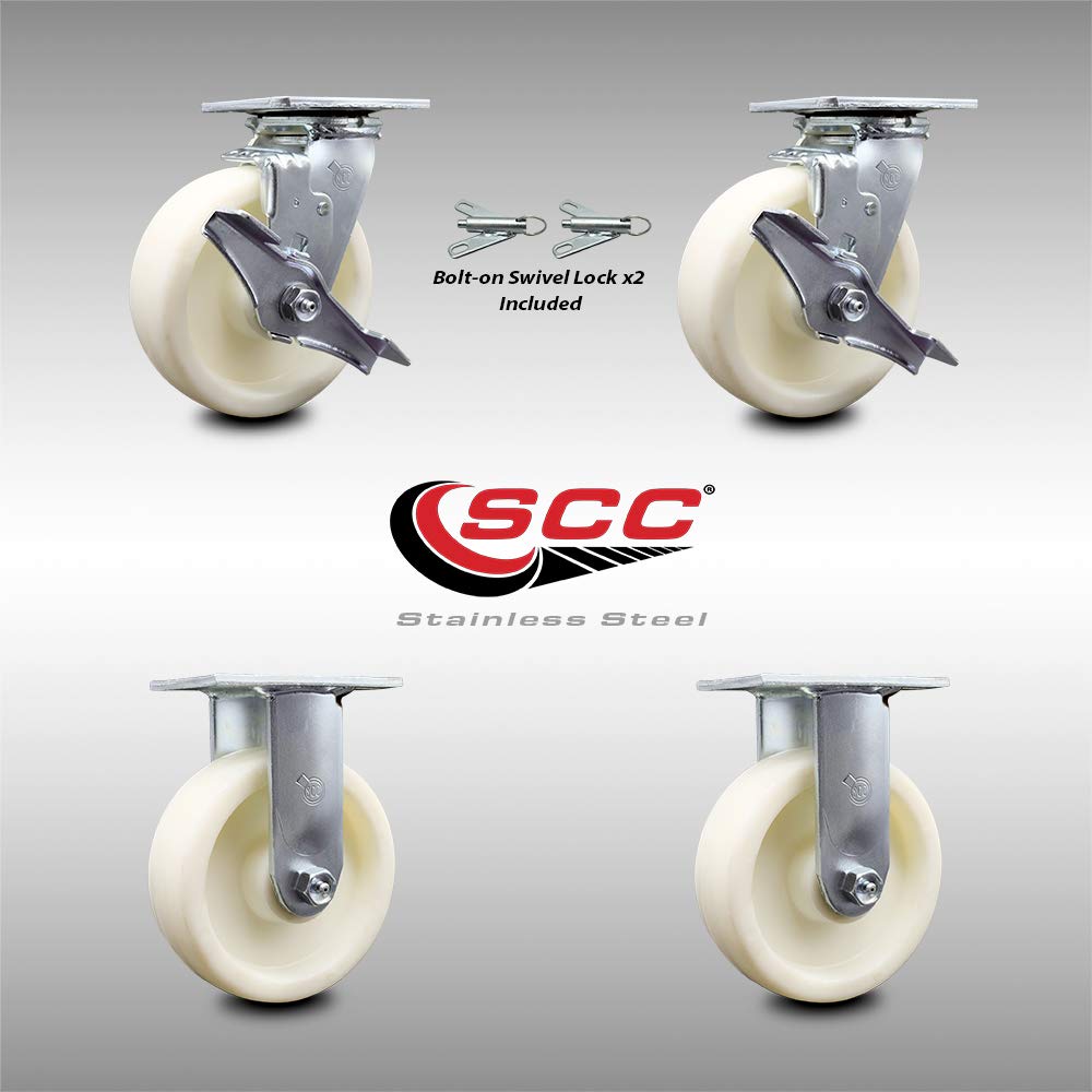 Stainless Steel Swivel Top Plate Caster with 5 x 2 White Wheel F24779