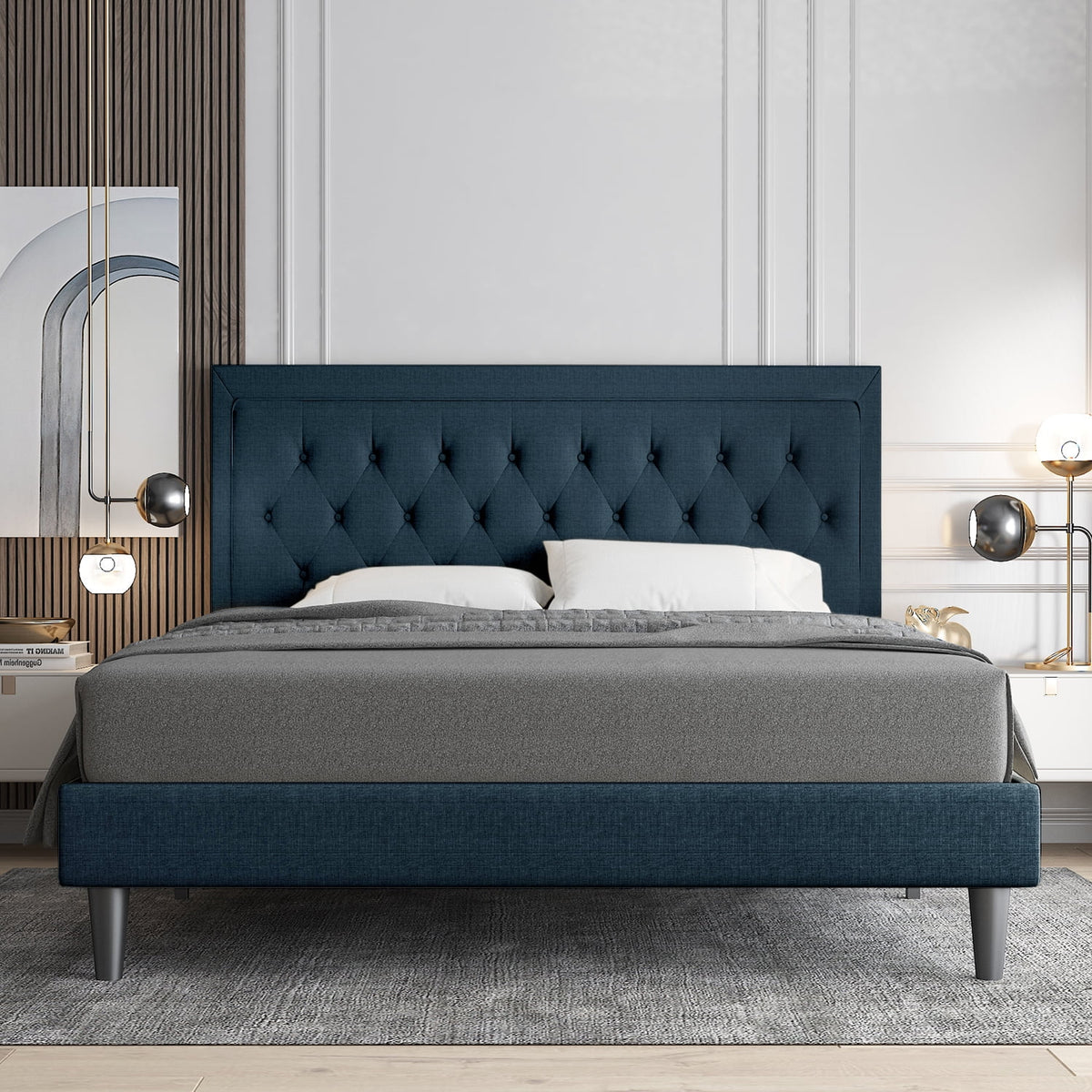 Queen Size Upholstered Platform Bed with Adjustable Headboard I225123