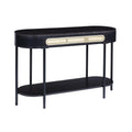 47 Inch Oblong Console Table with Rattan Apron and Metal Legs R682
