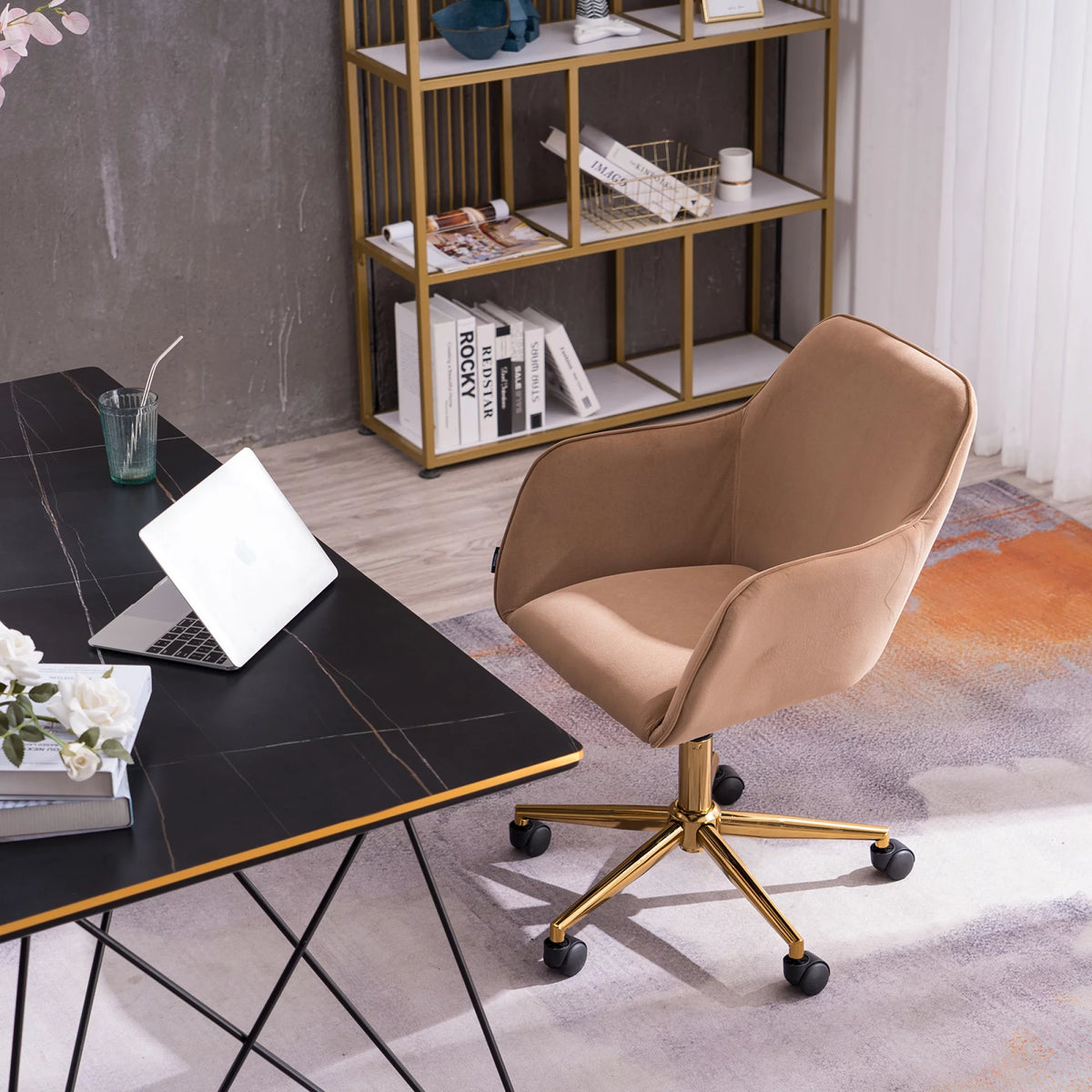 Velvet Adjustable Height Office Chair with Metal Legs and Wheels W864112