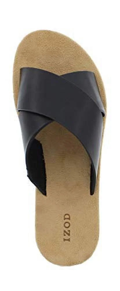 Black Leather Slip on Sandals G4868
