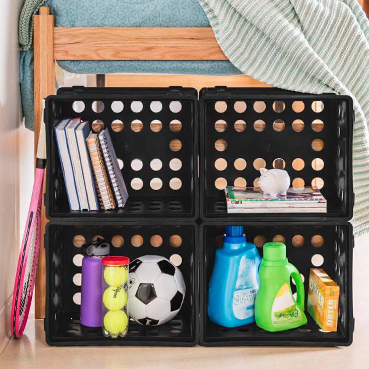 Stackable Storage Crate Organizer Bins with Handles, 18 Pack A607391