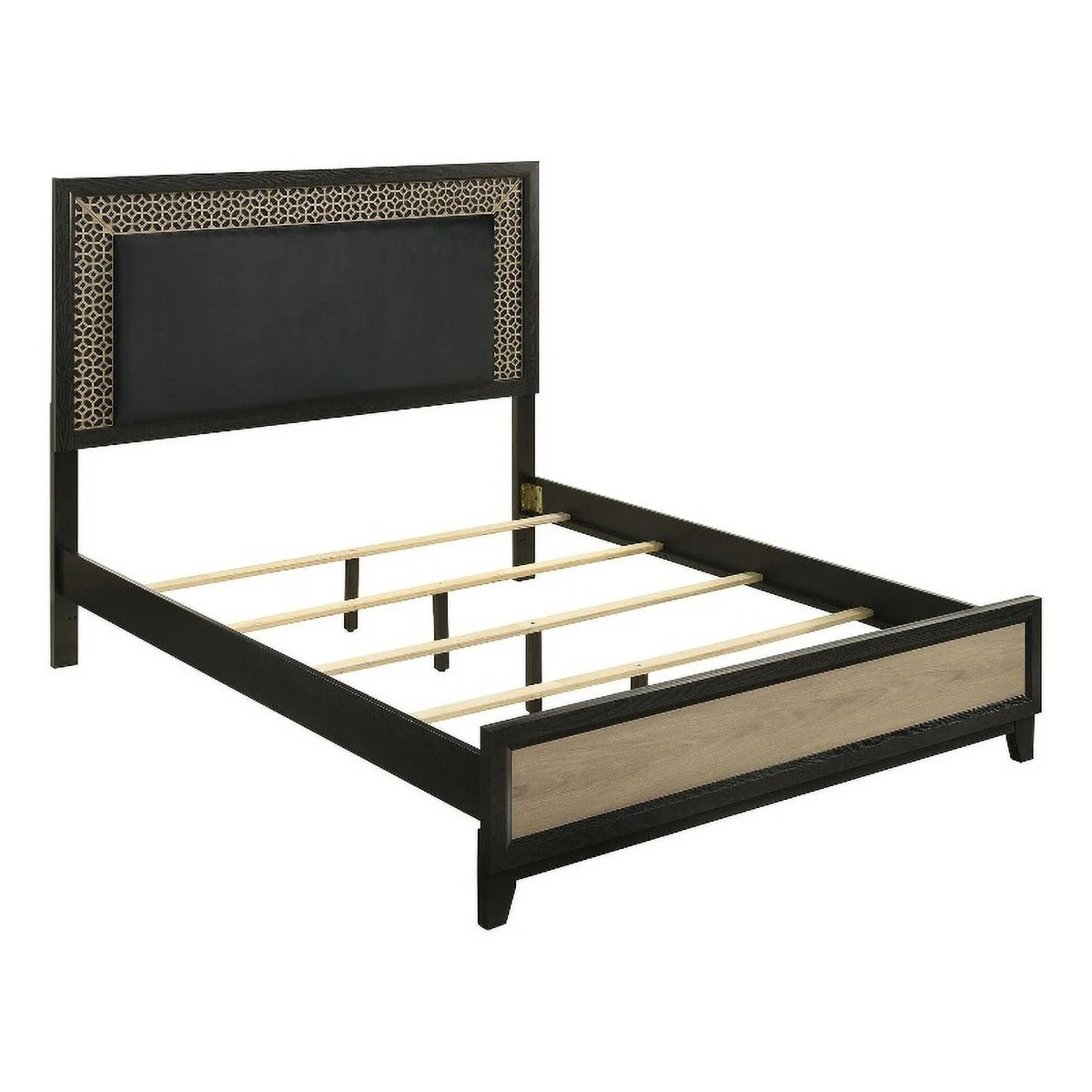 Light Brown Black Wood Eastern King Bed with Headboard T5655