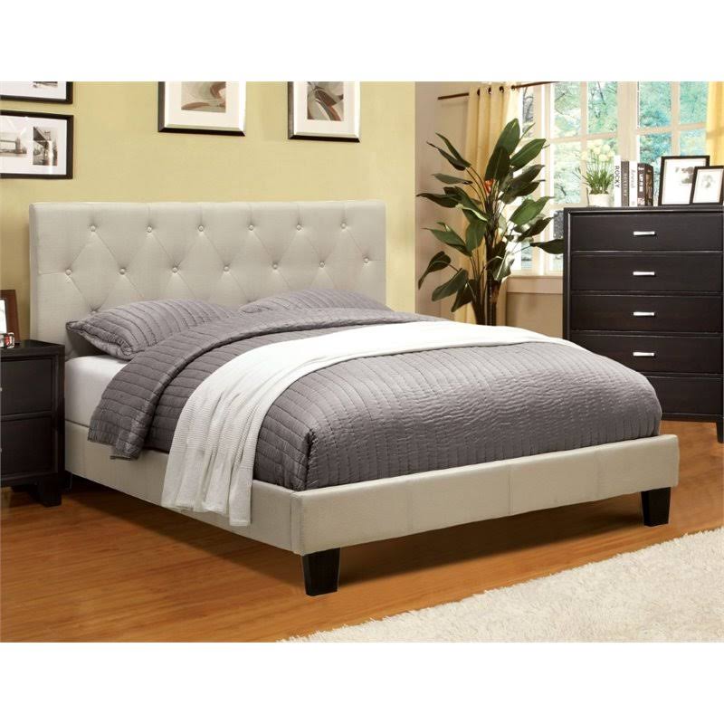 Ivory Fabric King Tufted Platform Bed O4153