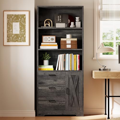 71in Tall Bookshelf with Door and 3 Drawers R918