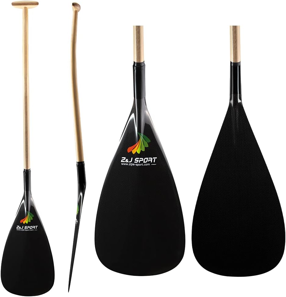 Outrigger Canoe Paddle with Carbon Blade and Wood Bent Shaft N739