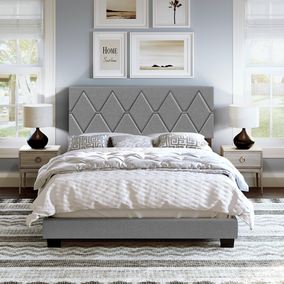 Black Queen Linen Platform Bed D945