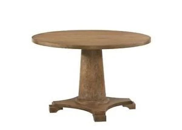 5pc Round Pedestal Dining Set with 4 Beige Tufted Chairs U779