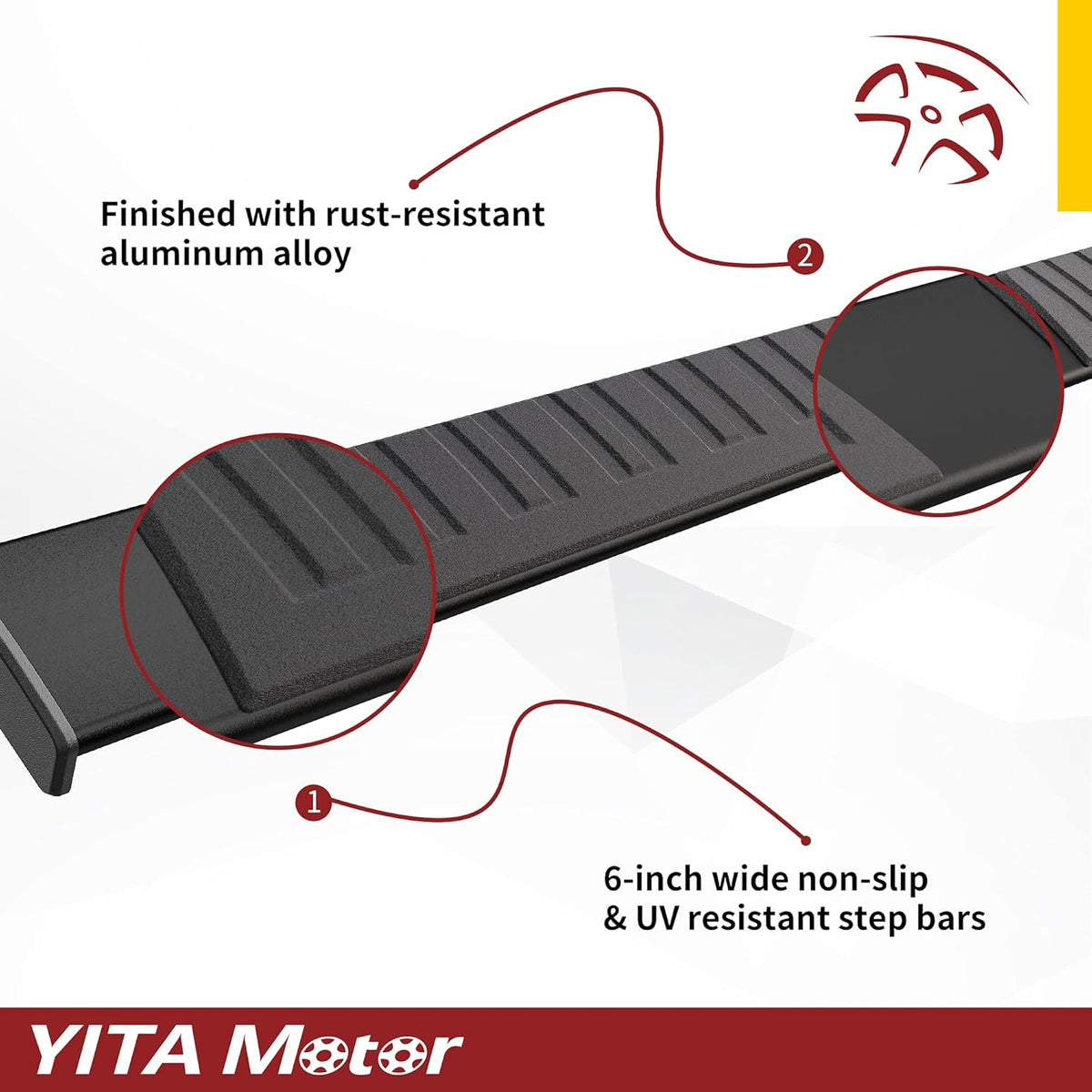6 Inches Aluminum Black Running Boards F956