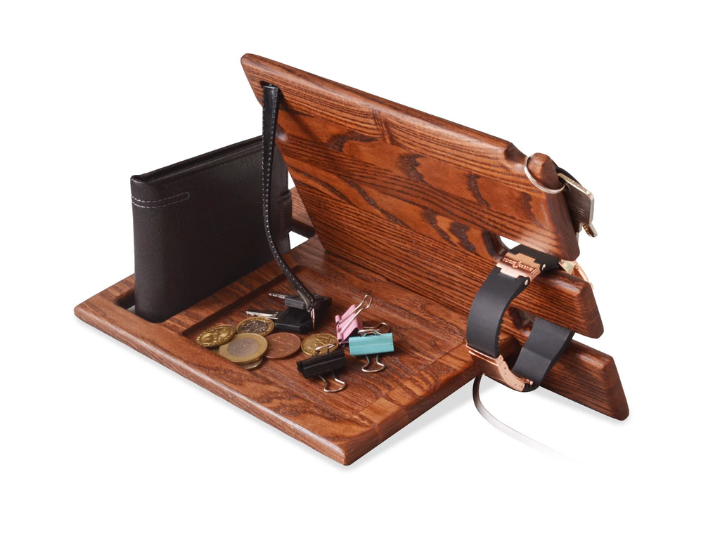 Wood Phone Docking Station Key Holder Wallet Stand Watch Organizer C84080