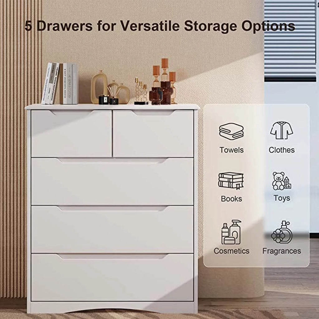 White 5 Drawer Wood Dresser N1613