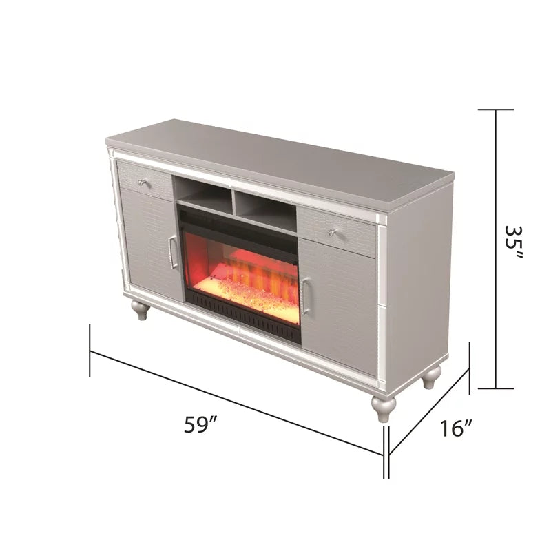 Solid Wood TV Stand With Electric Fireplace I2732
