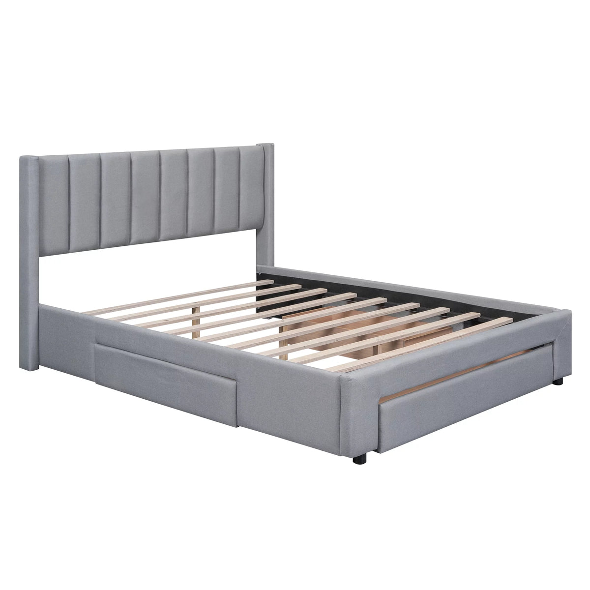Queen Size Upholstery Platform Bed with Three Storage Drawers G94010