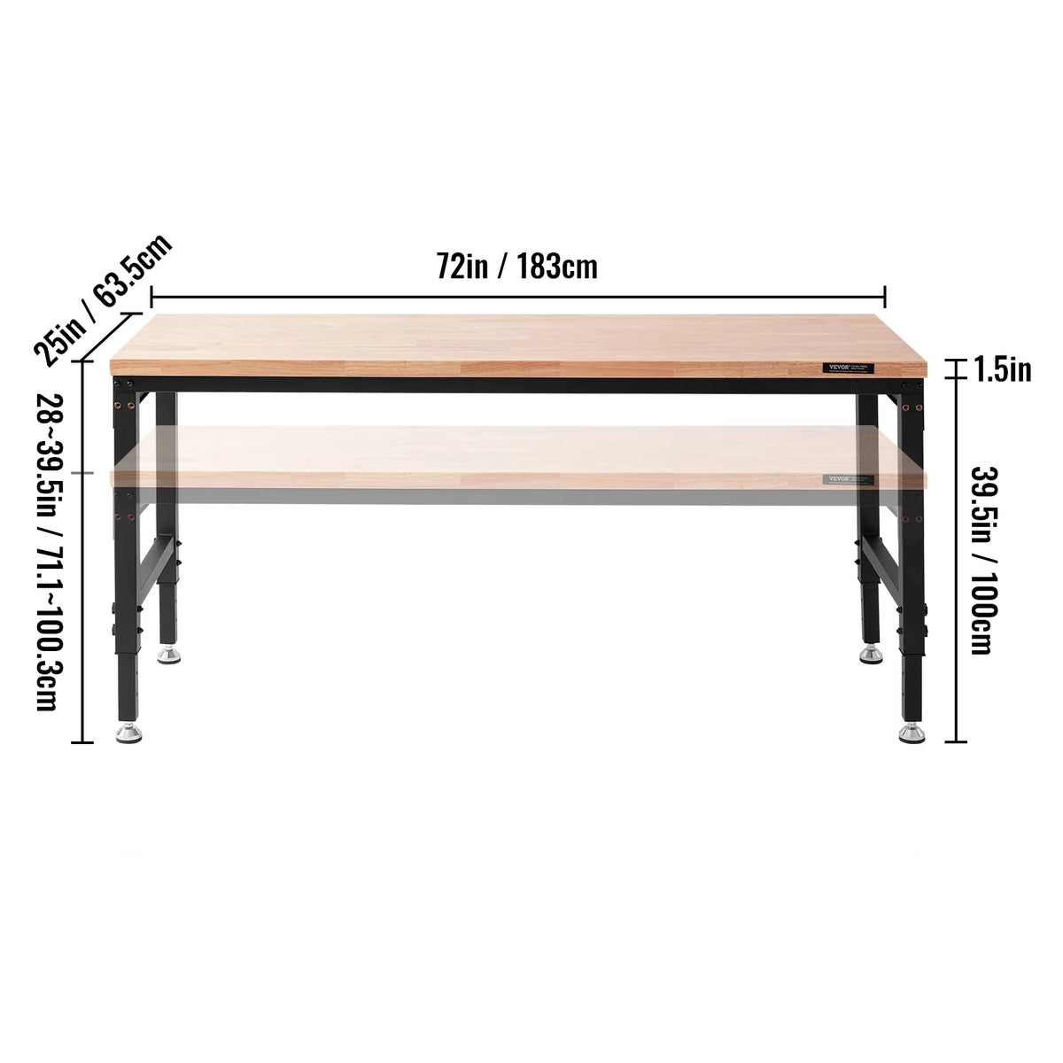 Adjustable 72" L X 25" W Workbench with Universal Wheels, 3000 LBS Load Capacity D45682