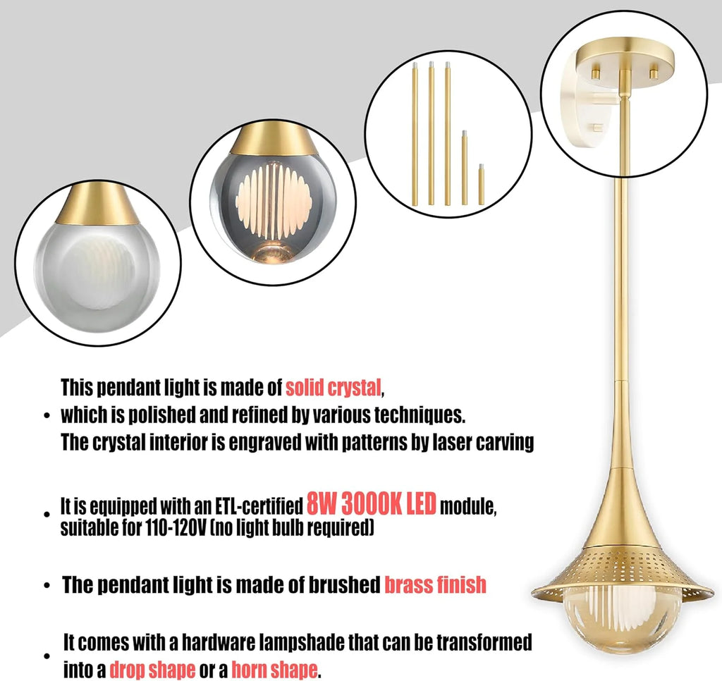 Gold Crystal Pendant Lights with Shade R53352