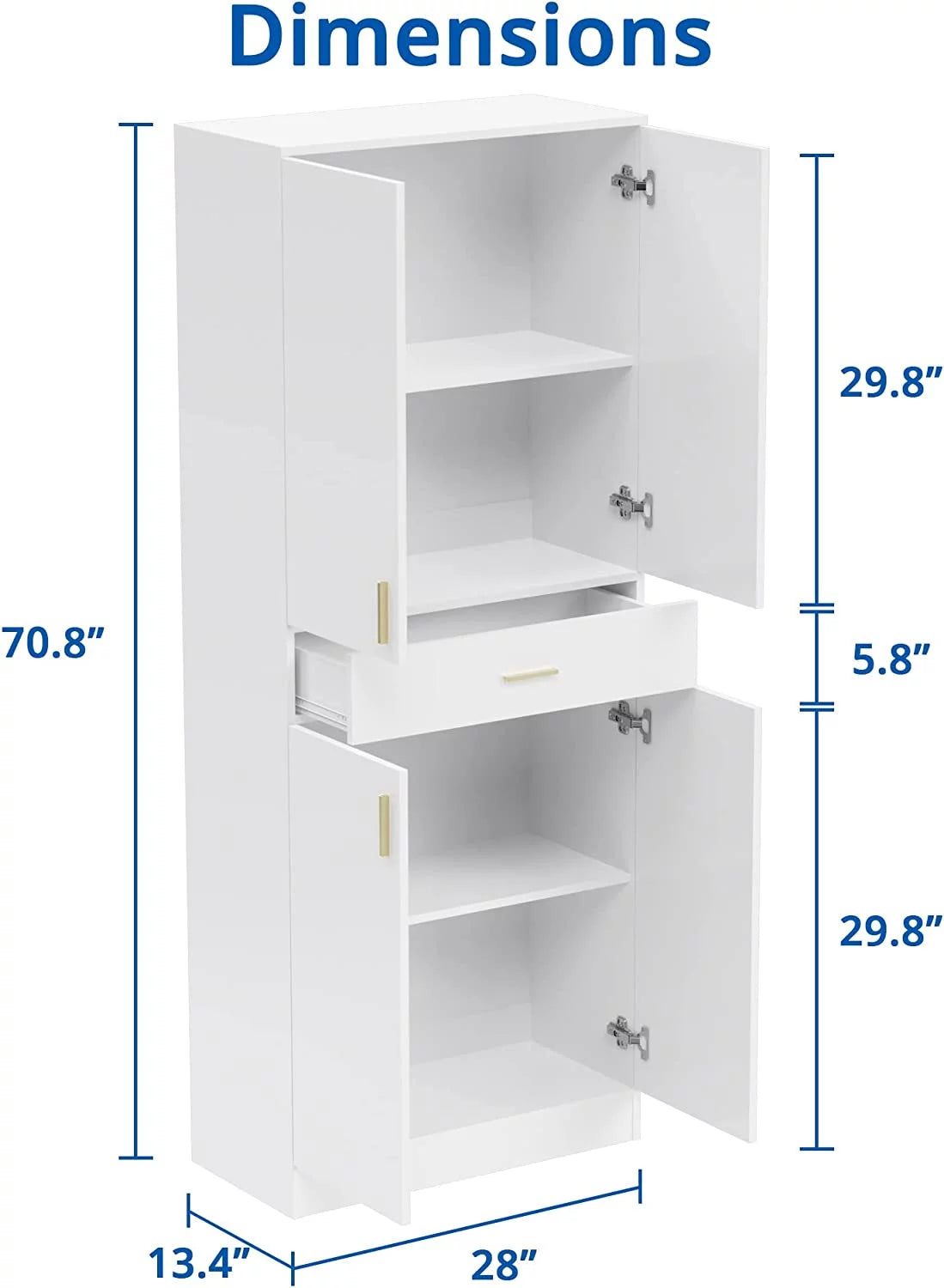 White 70" Freestanding Storage Cabinet with Doors and Adjustable Shelves N665
