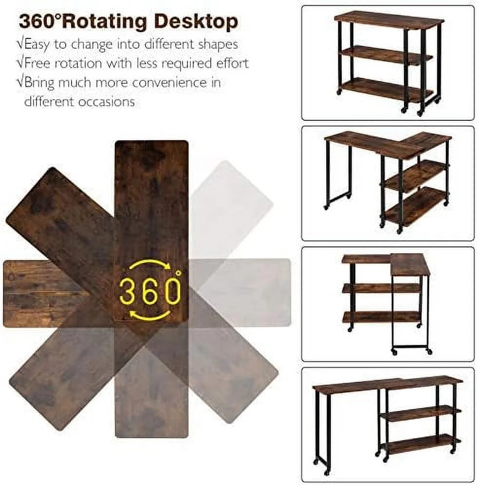 L-Shaped Corner Desk with 2-Tier Mobile End Table M846316