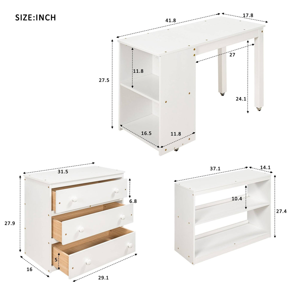 Twin Loft Bed with Cabinet and Rolling Desk K52454