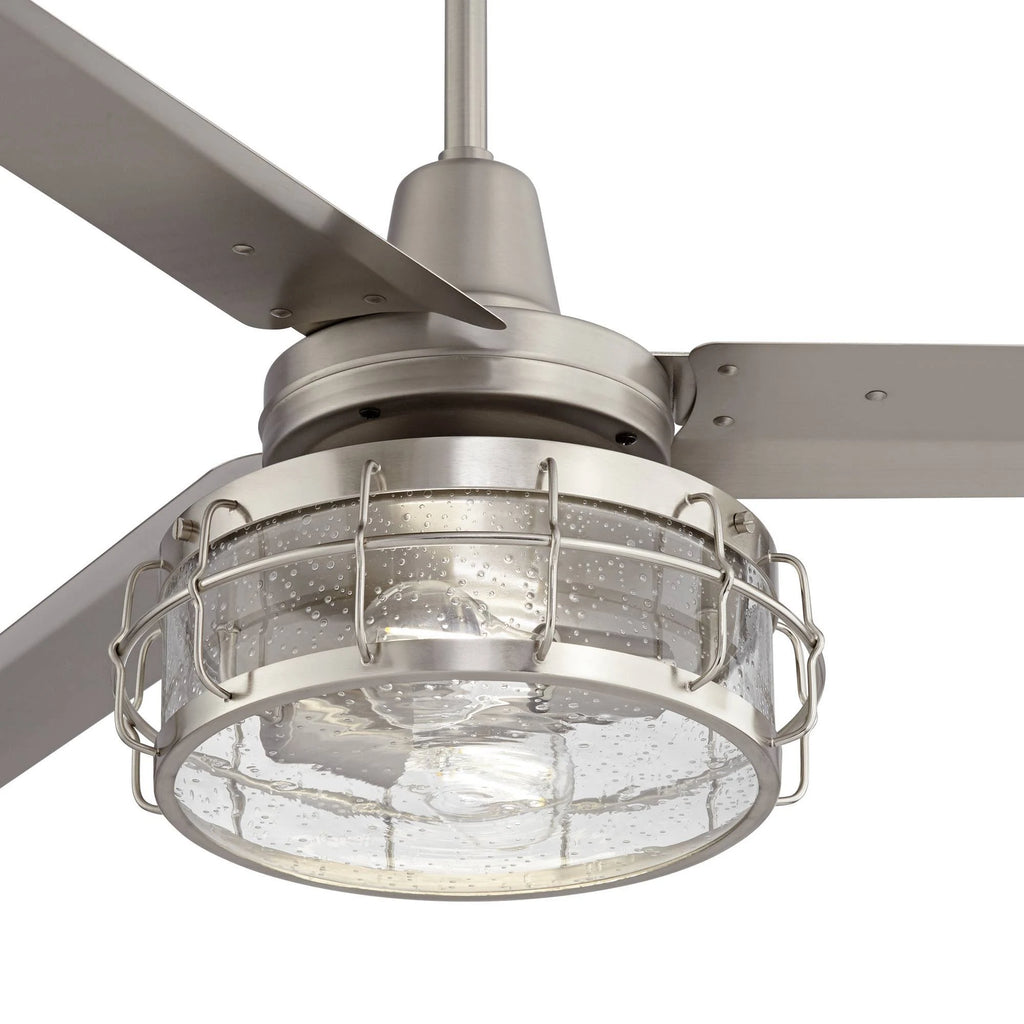 Industrial Ceiling Fan with Light Kit LED Remote Brushed Nickel B9438