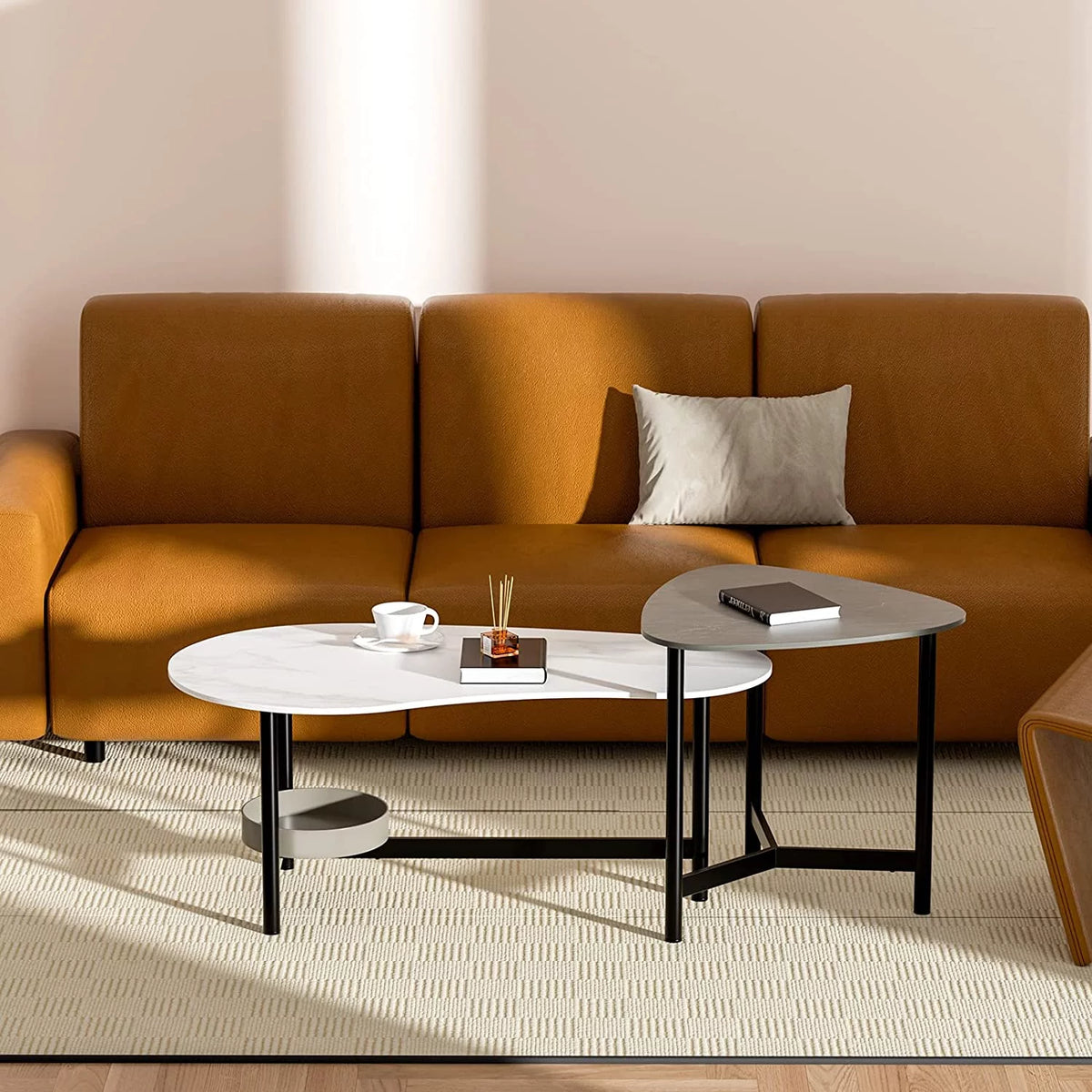 2-Piece Set Rock Plate Coffee Table with Storage Space Y744