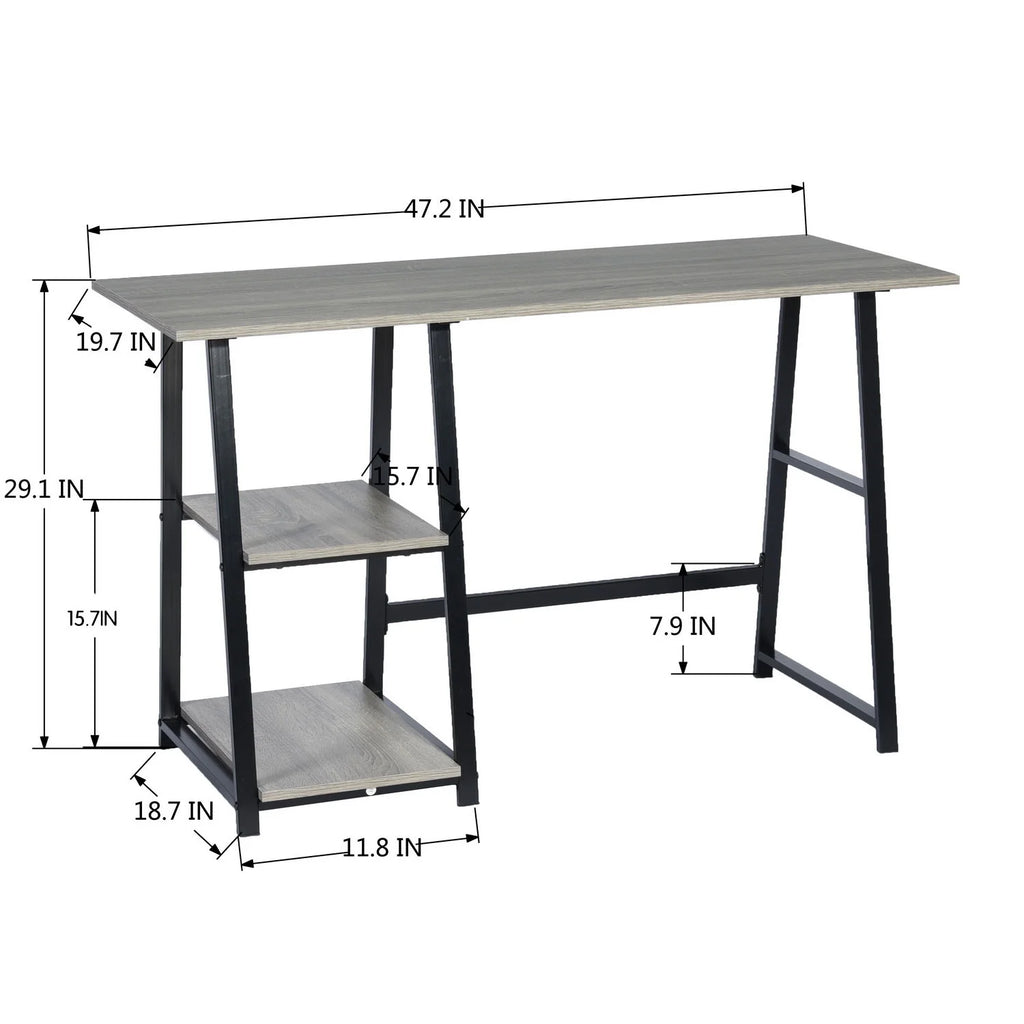 47'' Dark Grey Computer Writing Desk with 2-Tier Storage Shelves U25670