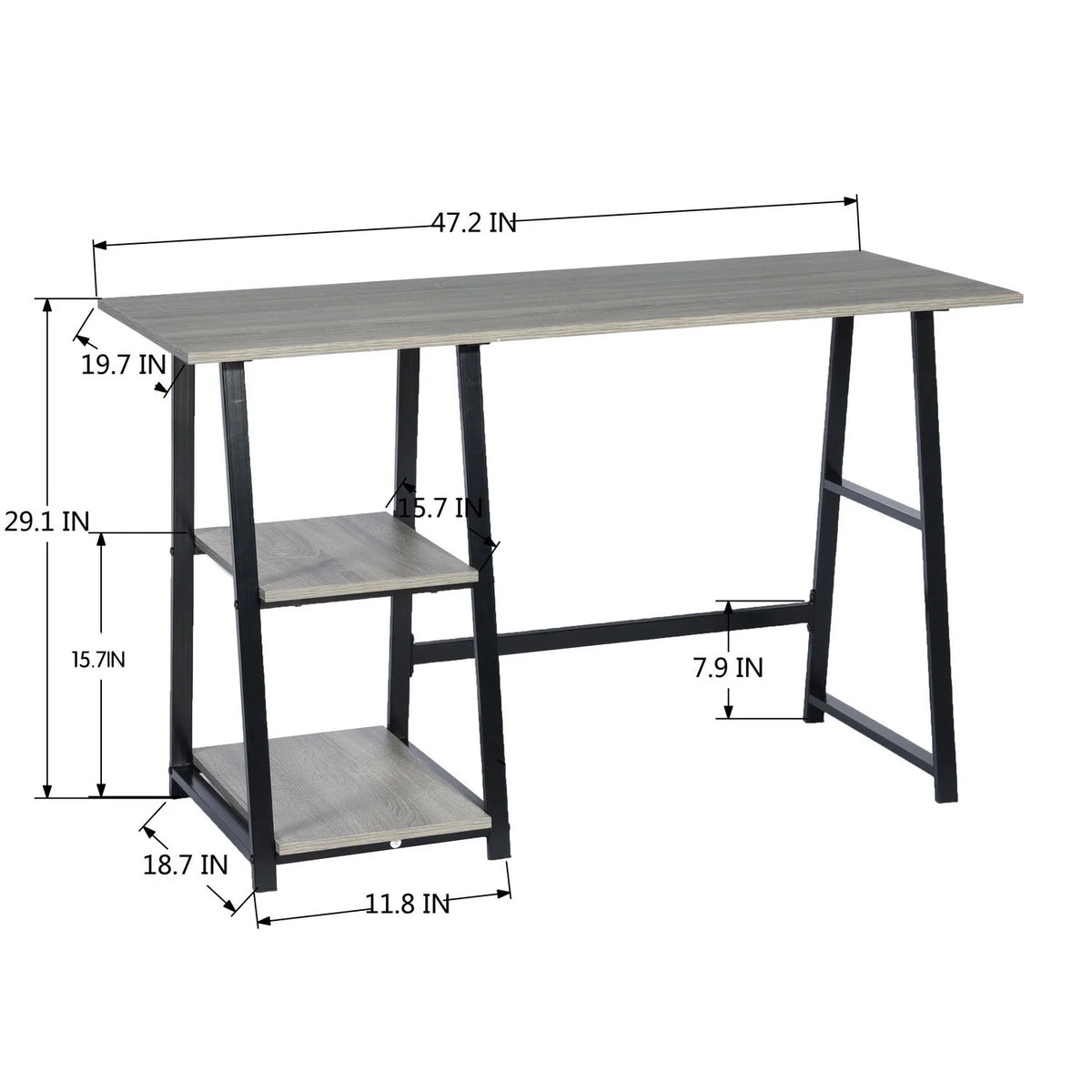 47'' Dark Grey Computer Writing Desk with 2-Tier Storage Shelves U25670