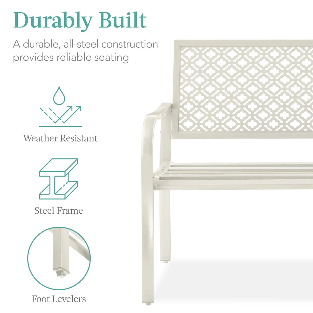 Indoor Outdoor Steel Garden Bench with Geometric Backrest O472