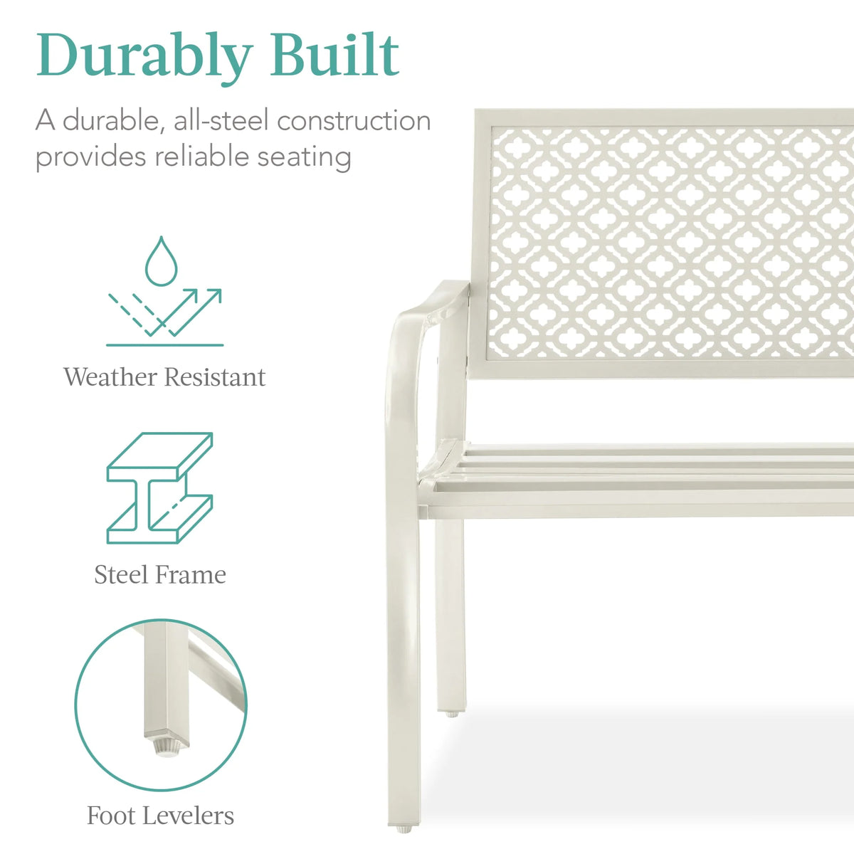 Indoor Outdoor Steel Garden Bench with Geometric Backrest O472