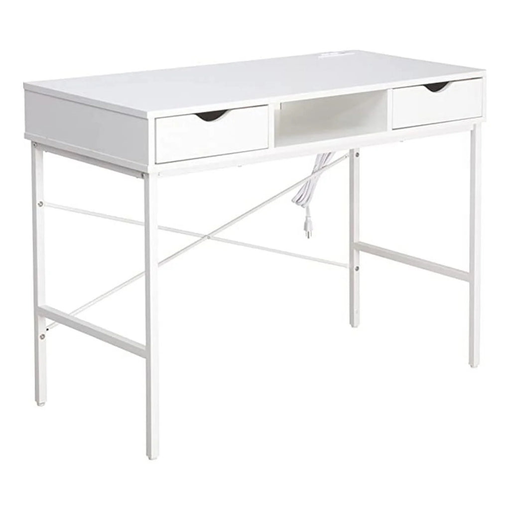Large White Wood Writing Desk with Drawer H161