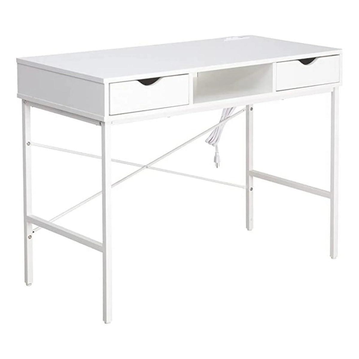 Large White Wood Writing Desk with Drawer H161