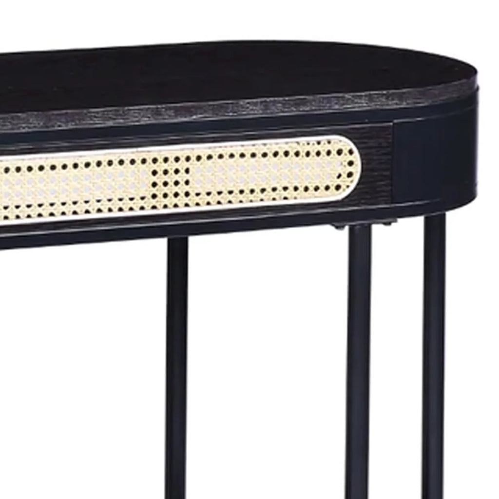 47 Inch Oblong Console Table with Rattan Apron and Metal Legs R682
