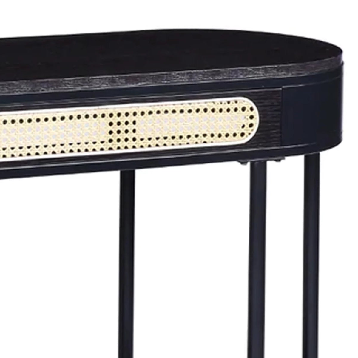 47 Inch Oblong Console Table with Rattan Apron and Metal Legs R682