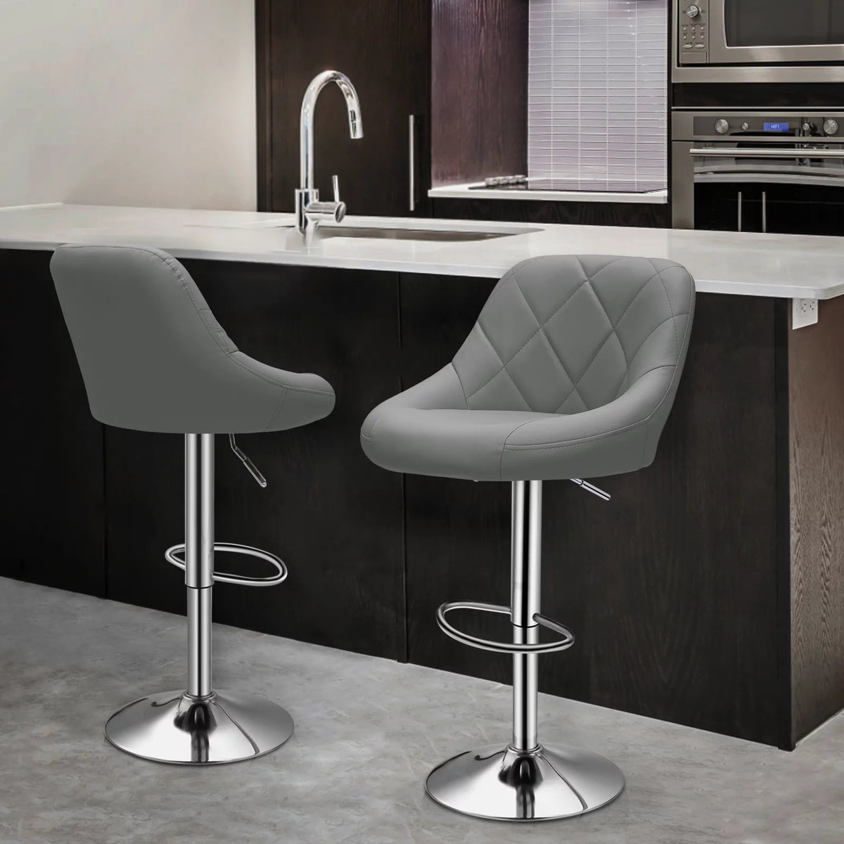 Set of 4 Grey Faux Leather Swivel Bar Stools U830