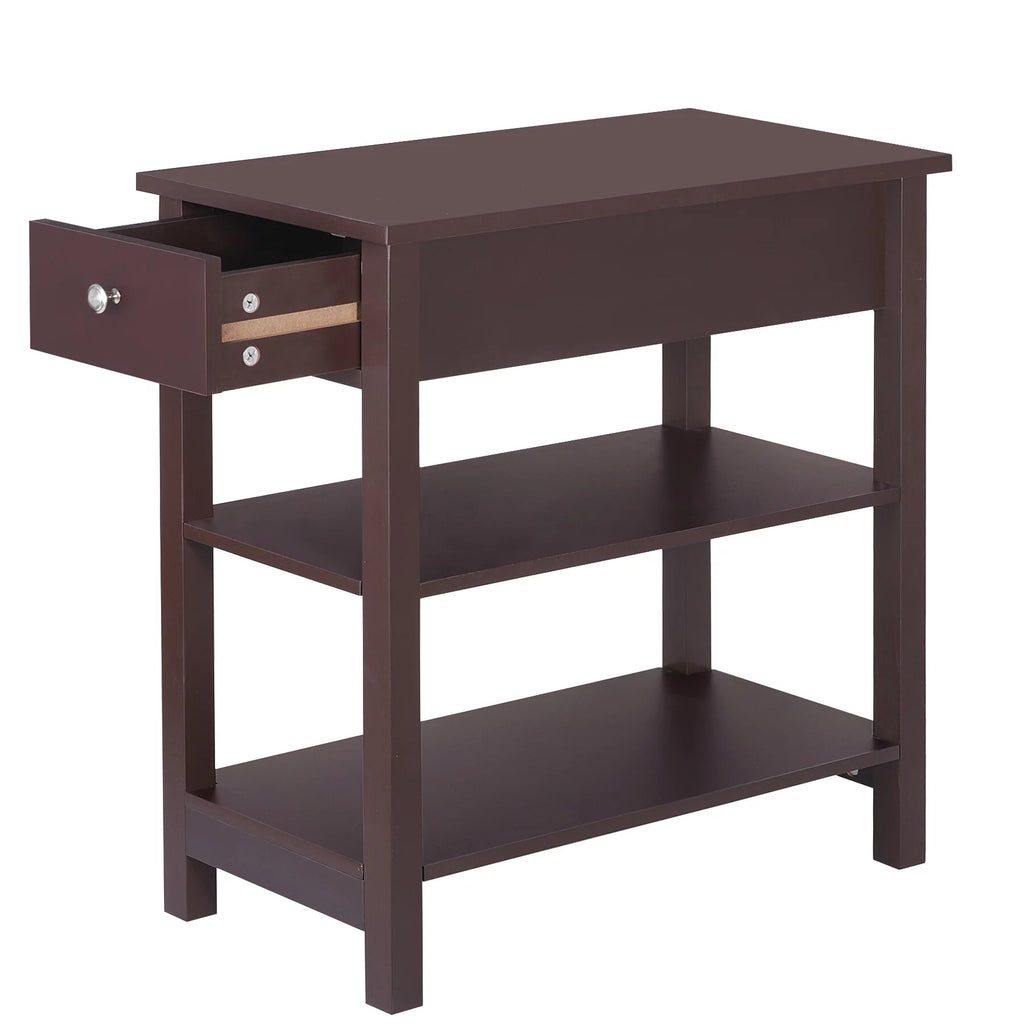 2 Pack 3-Tier Narrow MDF End Table with Drawer & Storage Shelf H55133