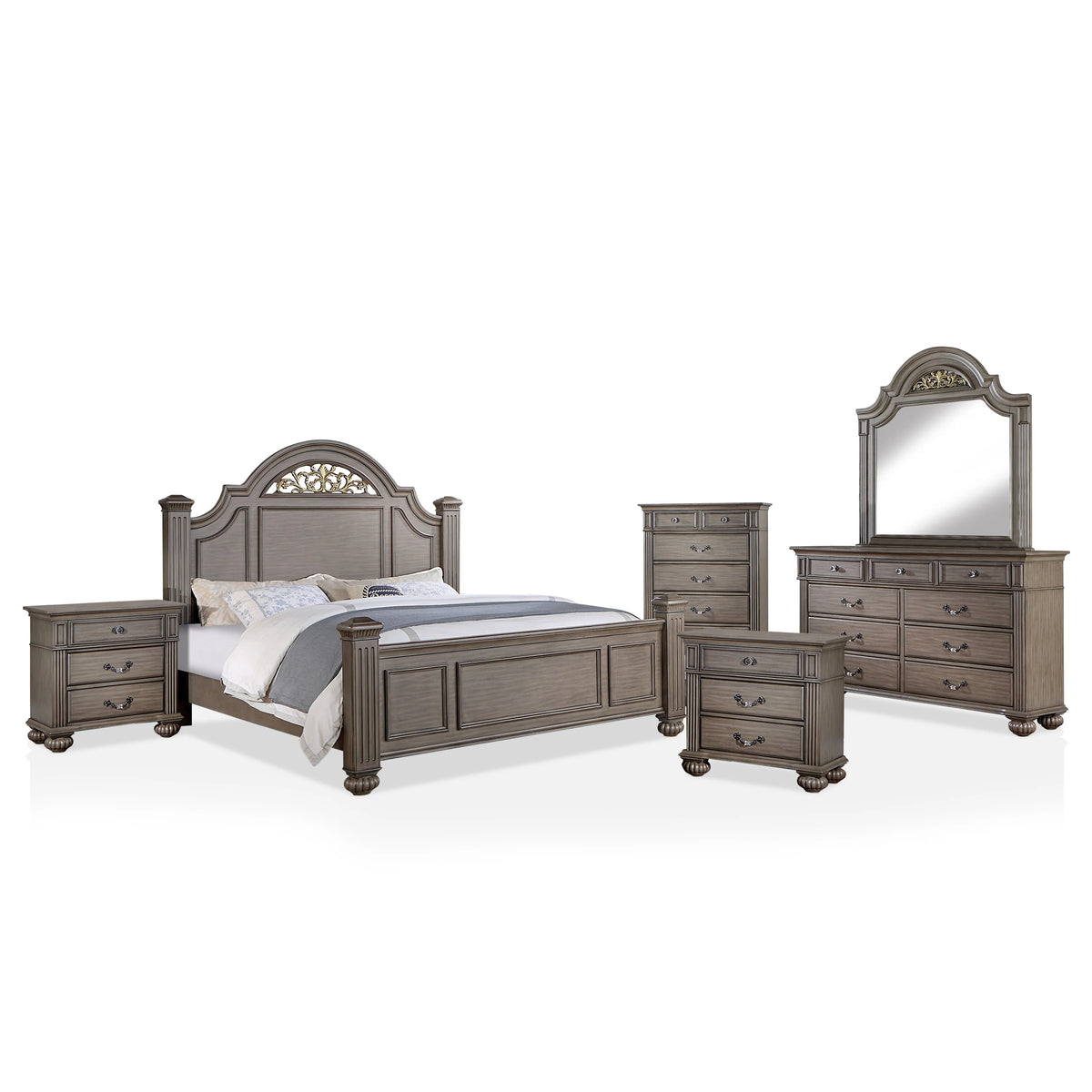 Grey Wood 6-Piece Eastern King Bedroom Set G972