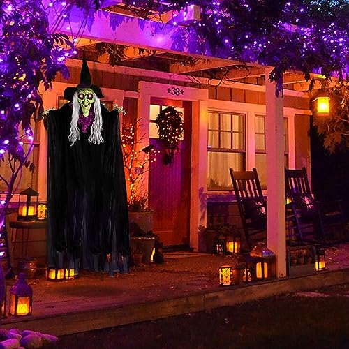59” Animated Hanging Witch Halloween Decoration with Glowing Eyes and Sounds R4759