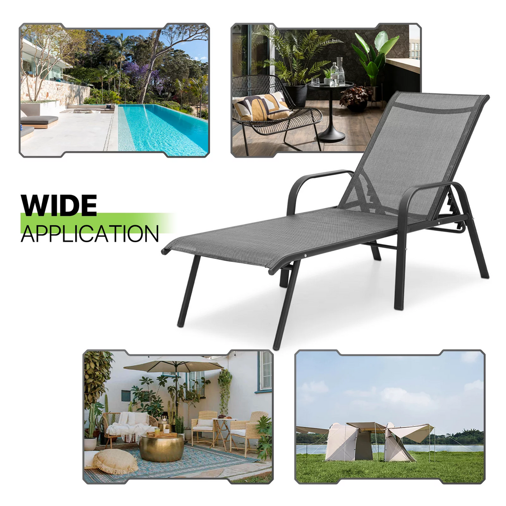 Set of 2 Grey Patio Lounge Chairs with Adjustable Backrest G964