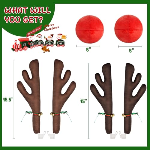 2 Pack Red Nose Car Antler Christmas Decorations O948323