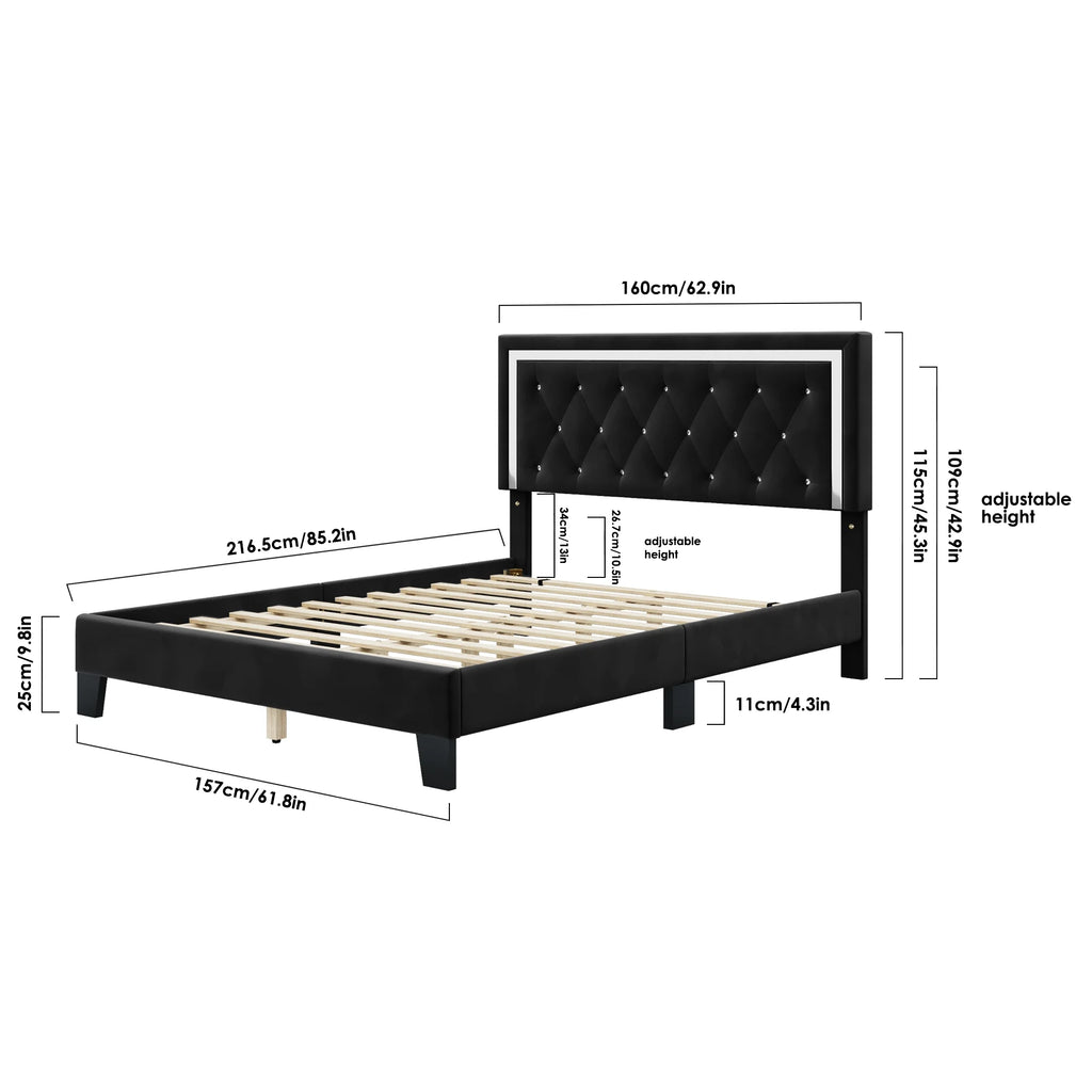 Queen Size Upholstered Platform Bed with Adjustable Headboard F104622