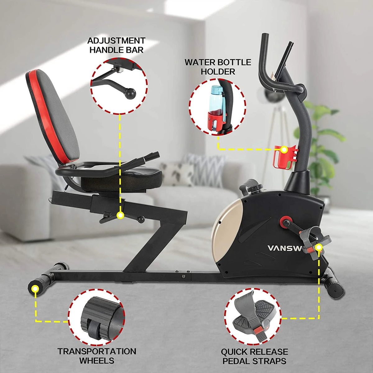 Recumbent Exercise Bike 400 lbs. Weight Capacity Magnetic Resistance Z866