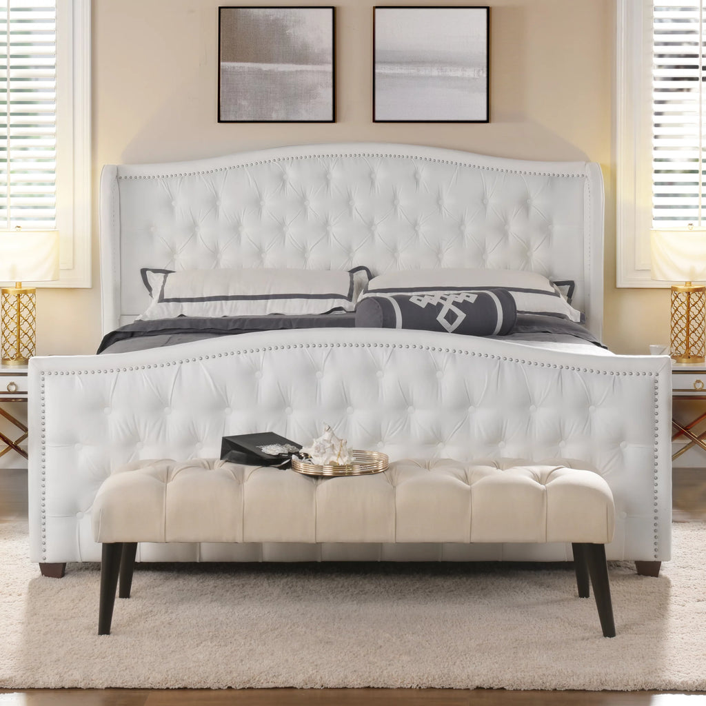 Tufted Wingback King Bed Bright White F8686