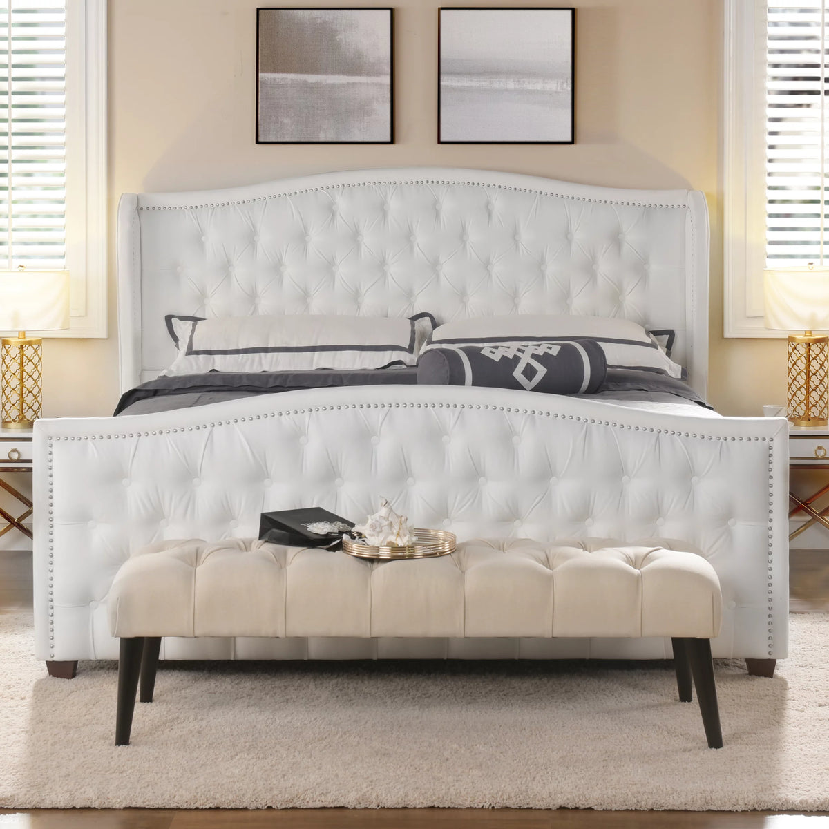 Tufted Wingback King Bed Bright White F8686