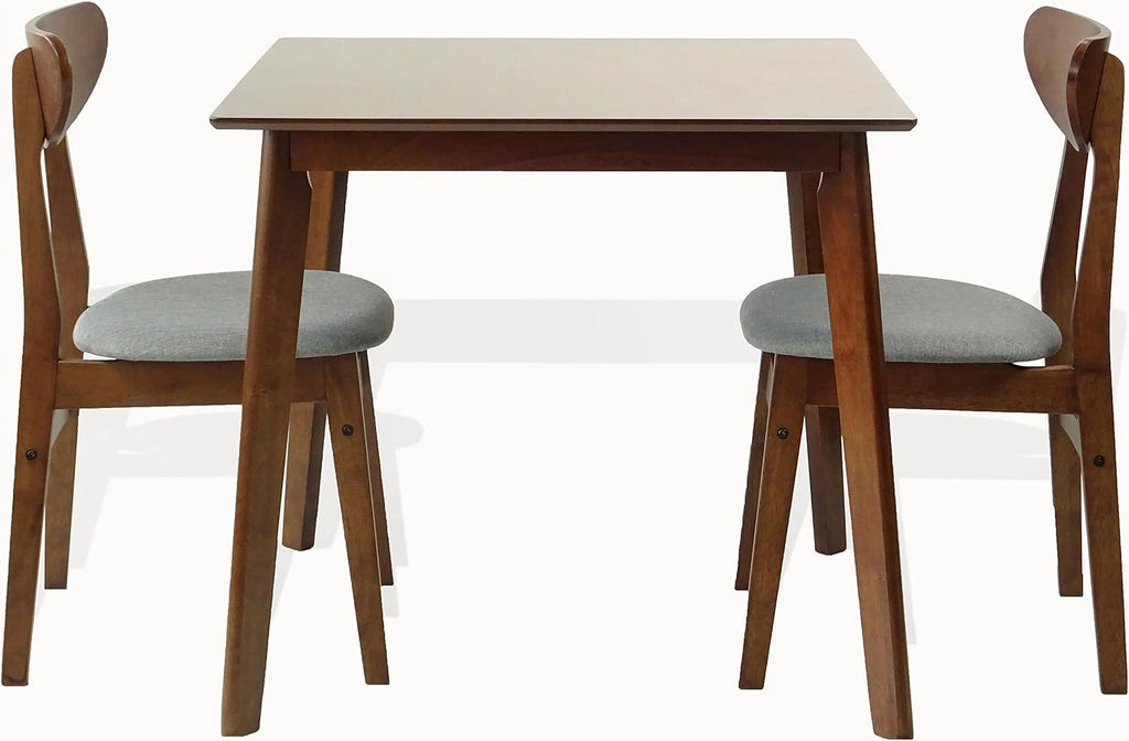 Set of 3 Square Dining Table and 2 Side Chairs Solid Wood Medium Brown S18829