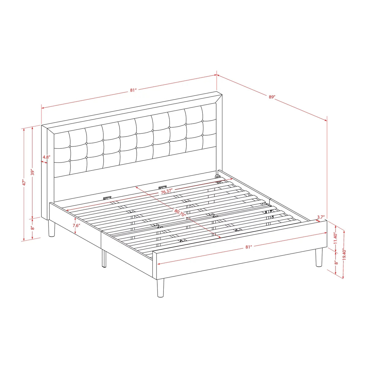 King Bedroom Set in Black/Denim Blue T13849