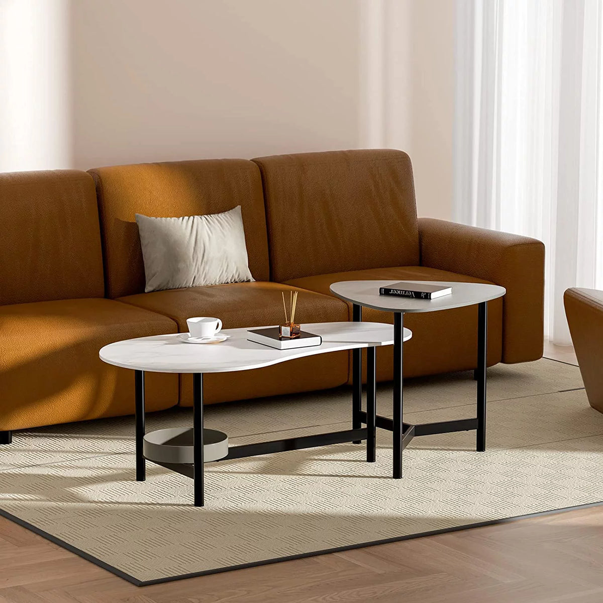 2-Piece Set Rock Plate Coffee Table with Storage Space Y744