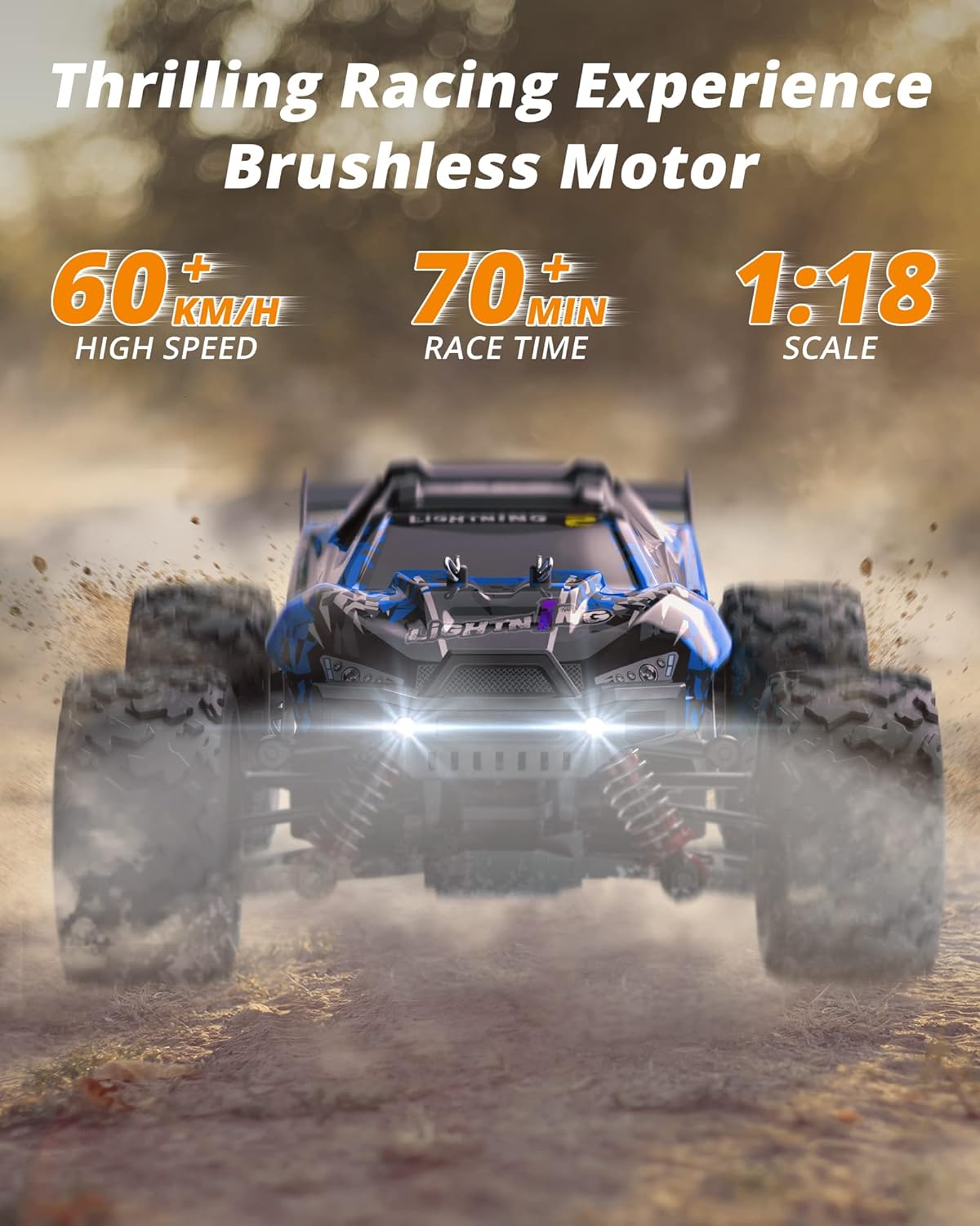 1:18 Scale Brushless 4WD Off-Road Remote Control Car with 2 Rechargeable Batteries N944625