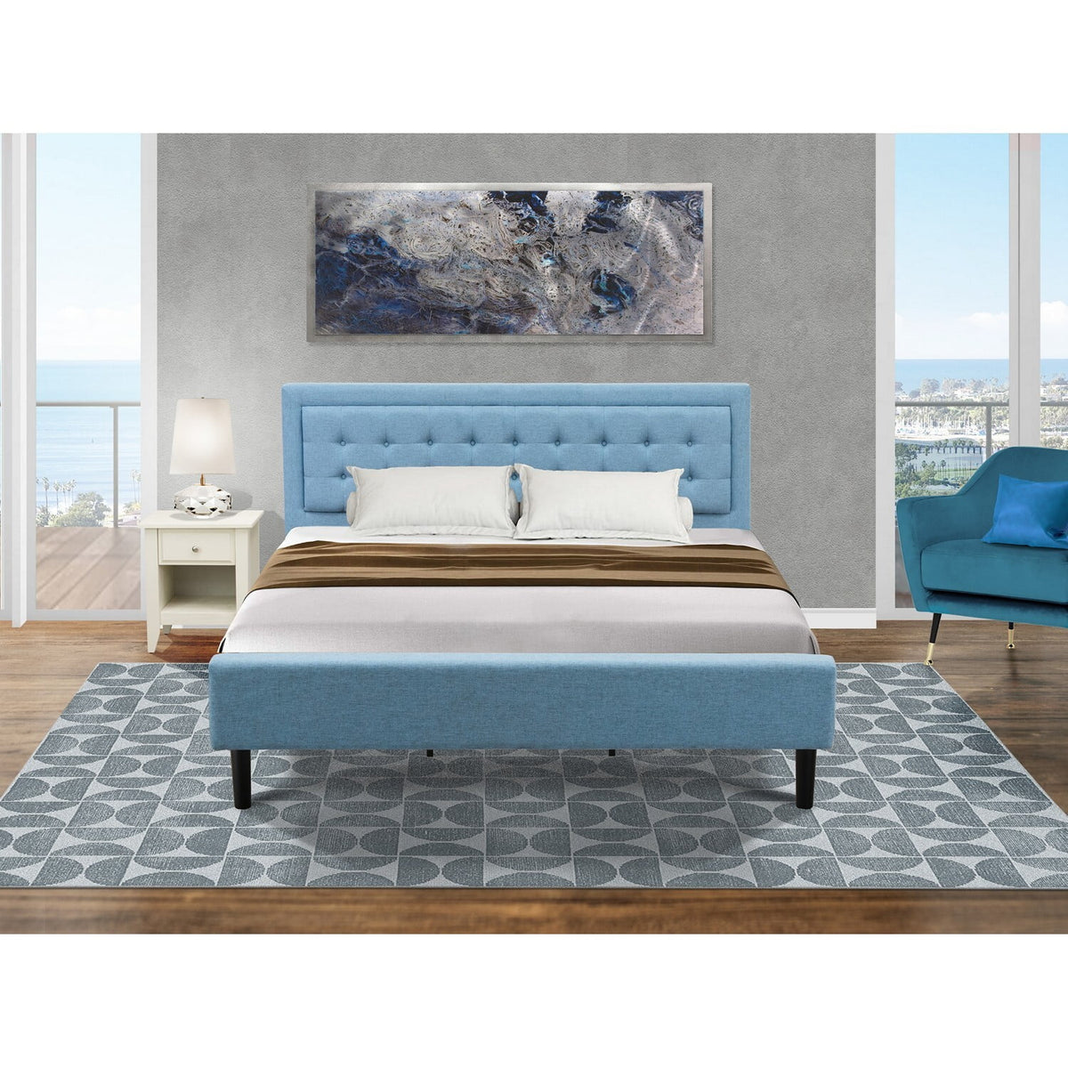 King Bedroom Set in Black/Denim Blue T13849