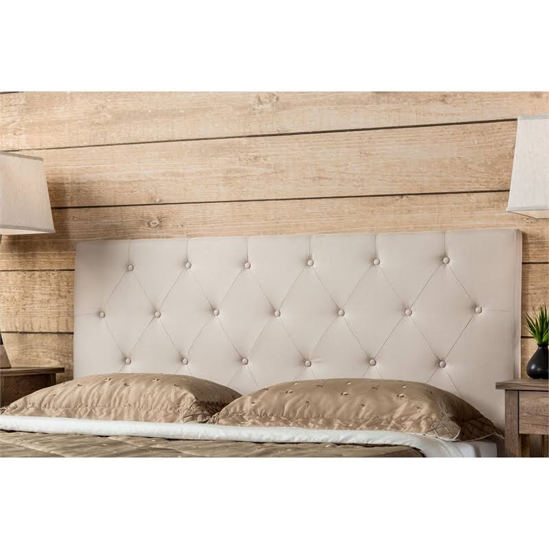 Ivory Fabric King Tufted Platform Bed O4153