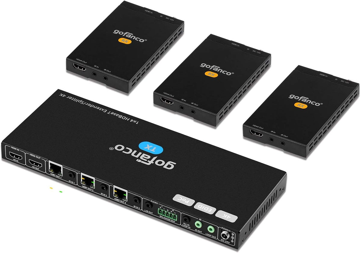 1x4 HDBaseT HDMI Extender Splitter 4K 60Hz Over Cat5e/6/7 Ethernet Cable Z46664