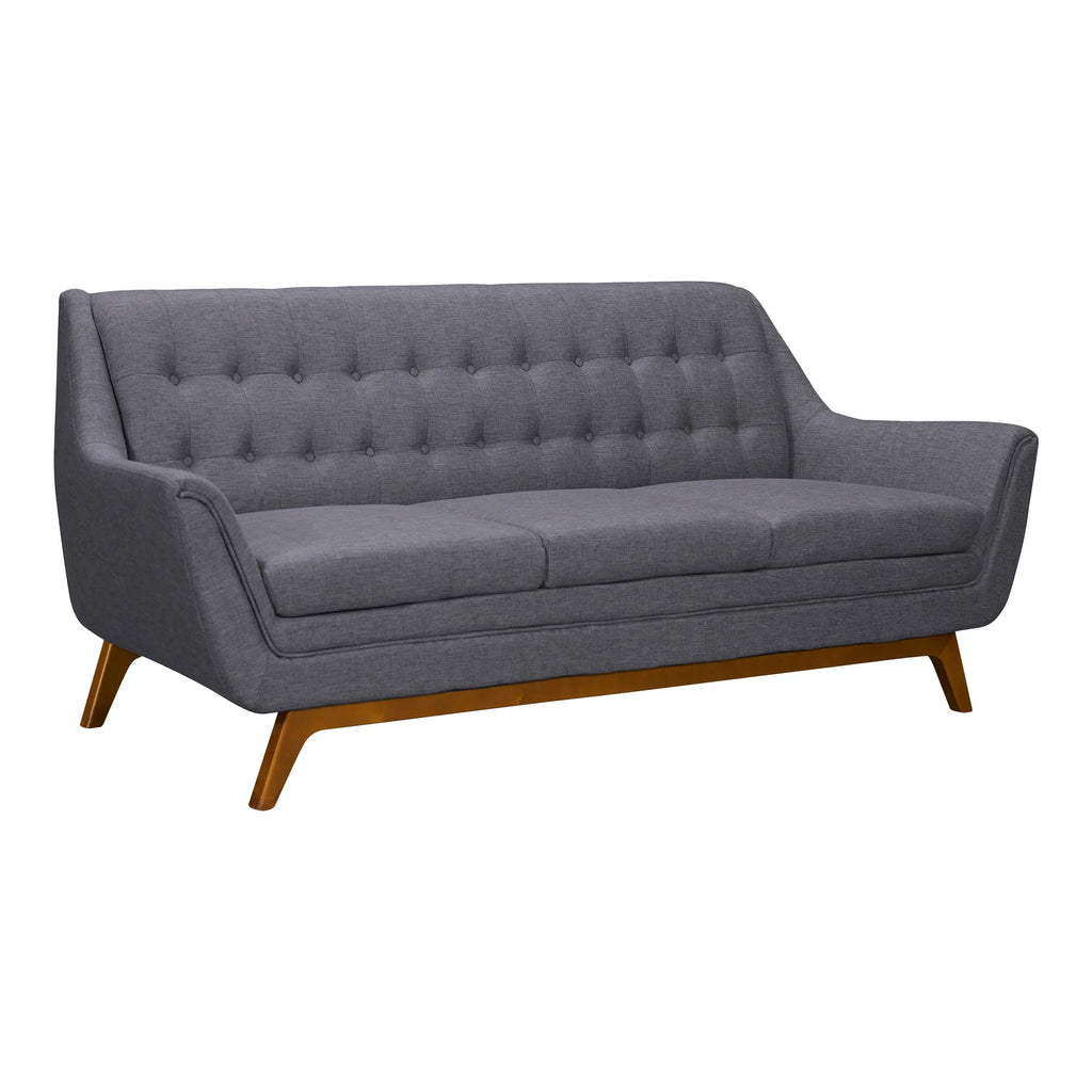 Mid-Century Sofa in Champagne Wood Finish Dark Grey Fabric K129